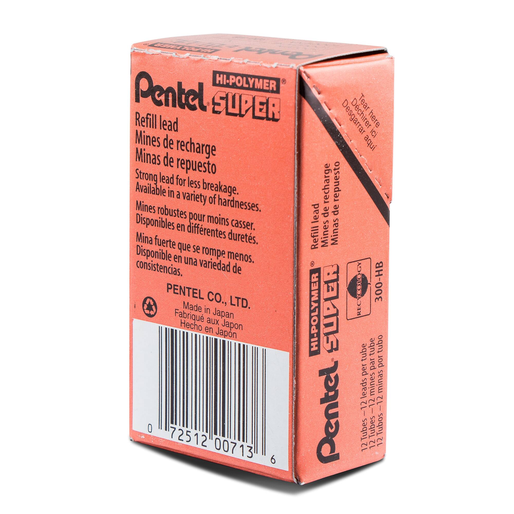 Pentel® Super Hi‑Polymer® HB Extra Fine 0.3mm Pencil Lead Refills, 12 Packs of 12